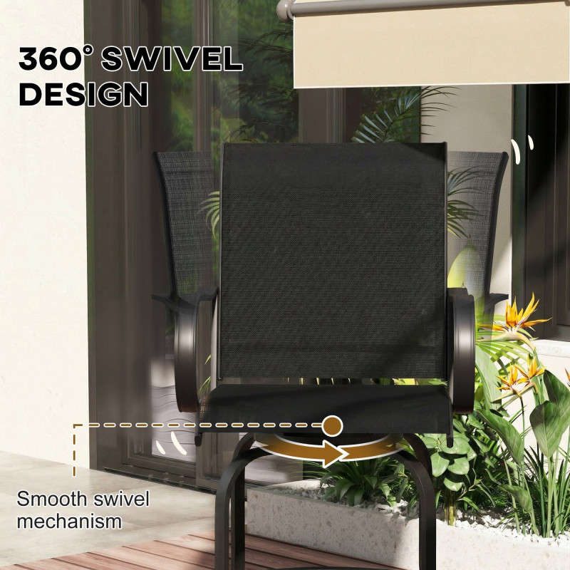 Outdoor Bar Stools Set of 2, 360° Swivel Bar Height Chairs, 27.6" x 28.7" x 48.4", Black