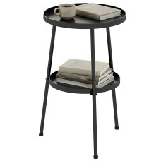 Metal Patio Side Table, 2-Tier Round End Table, for Living Room, Bedroom, Garden, Balcony, Black