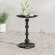 15.4" Round Outdoor Side Table, Tray Top Metal Patio Table with Retro Column Base for Indoor, Balcony, Garden, Black