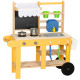 Qaba Mud Kitchen for Kids Outdoor with Wheels, Wooden Play Kitchen with Sink, Storage, Planting Pots, Blackboard, Yellow