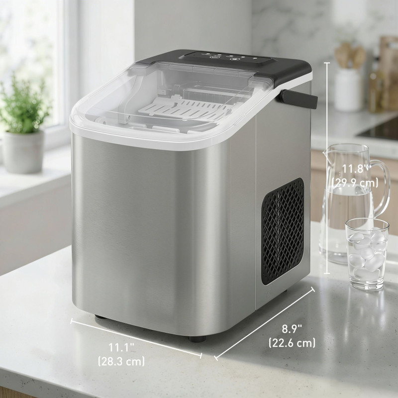 Portable Ice Maker Countertop, Self-Cleaning Ice Machine with 2 Bullet Ice Sizes, Ice Scoop, Silver