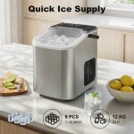 Portable Ice Maker Countertop, Self-Cleaning Ice Machine with 2 Bullet Ice Sizes, Ice Scoop, Silver
