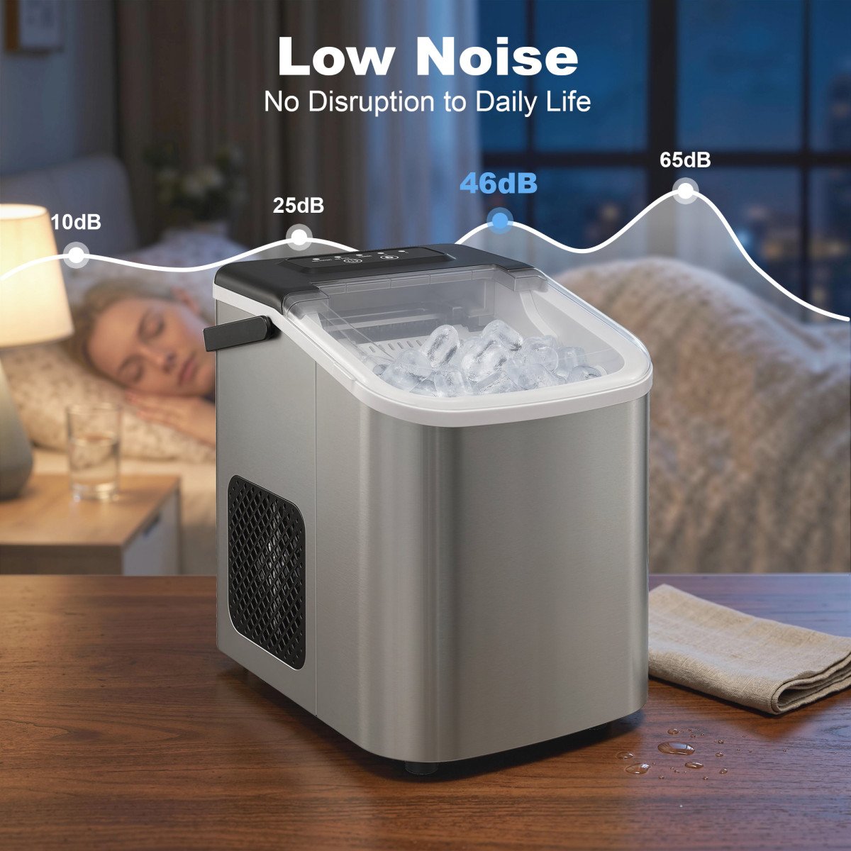 Portable Ice Maker Countertop, Self-Cleaning Ice Machine with 2 Bullet Ice Sizes, Ice Scoop, Silver