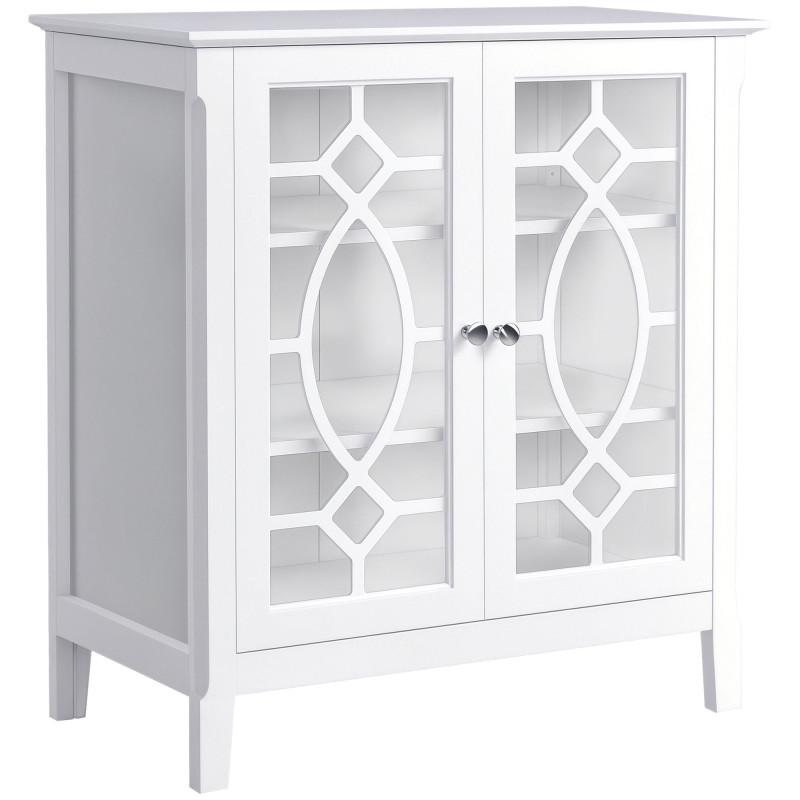 Sideboard Cabinet, Buffet Table with Double Framed Glass Doors, 2 Adjustable Shelves and Elevated Base White