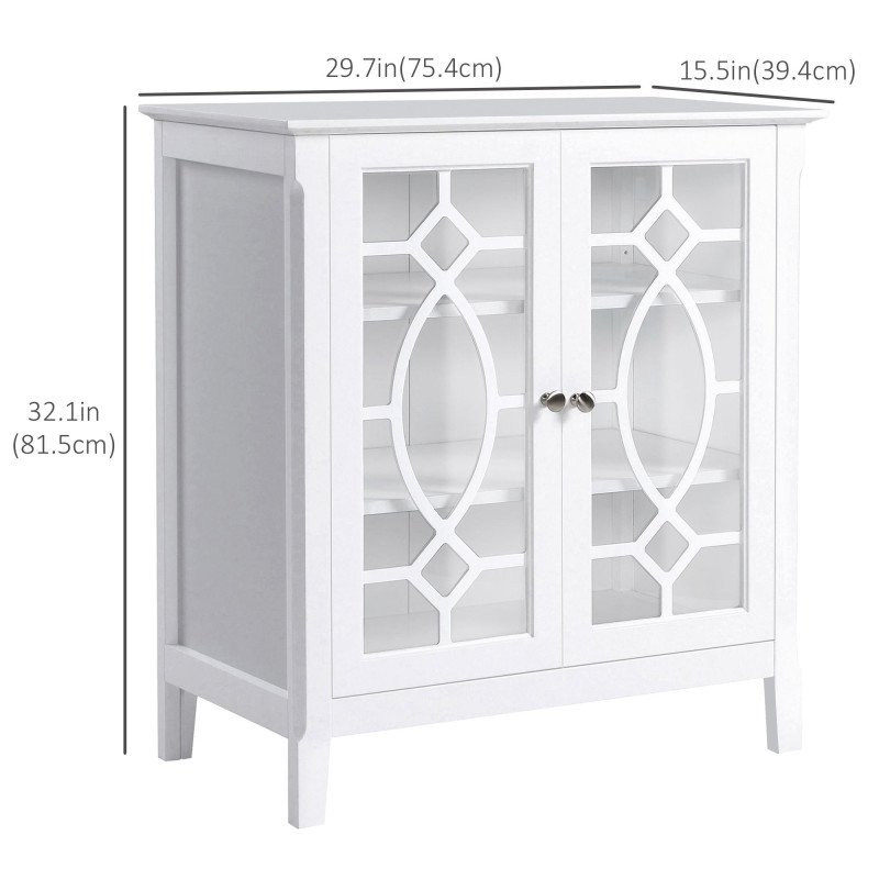 Sideboard Cabinet, Buffet Table with Double Framed Glass Doors, 2 Adjustable Shelves and Elevated Base White