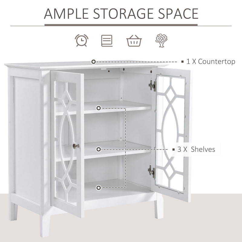 Sideboard Cabinet, Buffet Table with Double Framed Glass Doors, 2 Adjustable Shelves and Elevated Base White