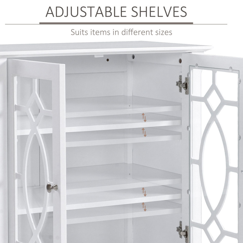 Sideboard Cabinet, Buffet Table with Double Framed Glass Doors, 2 Adjustable Shelves and Elevated Base White