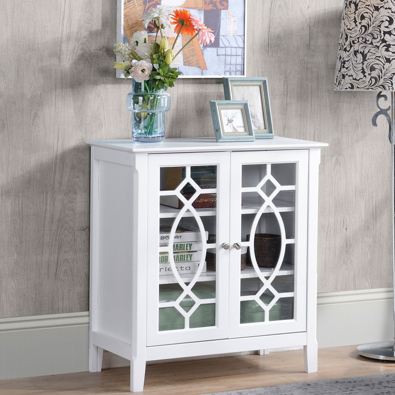 Sideboard Cabinet, Buffet Table with Double Framed Glass Doors, 2 Adjustable Shelves and Elevated Base White
