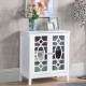Sideboard Cabinet, Buffet Table with Double Framed Glass Doors, 2 Adjustable Shelves and Elevated Base White
