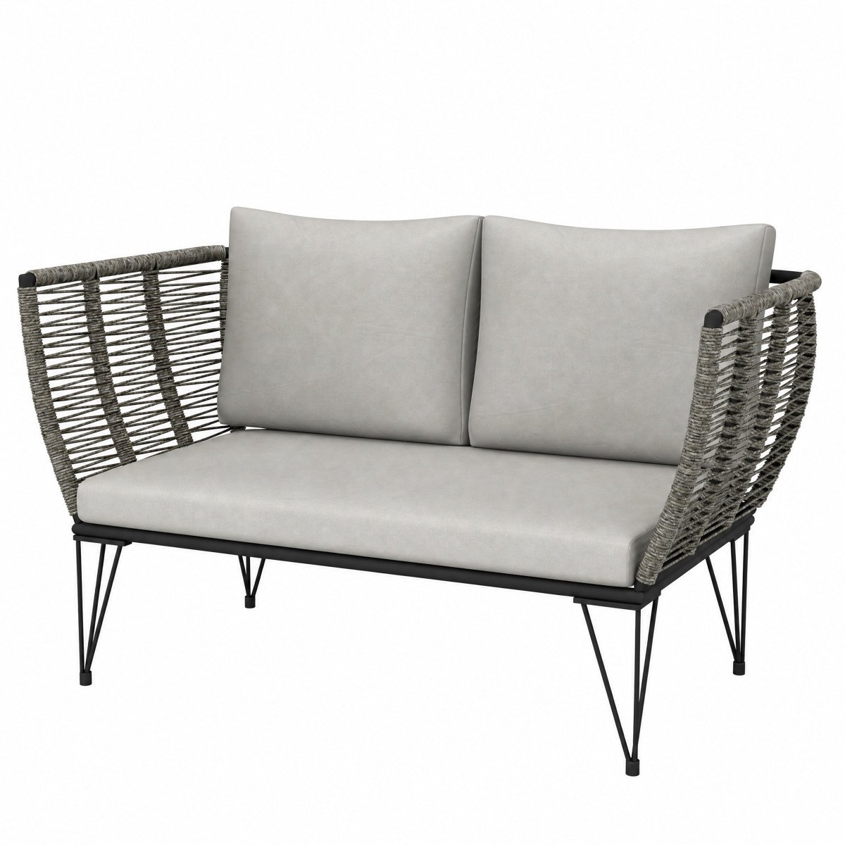 Outdoor Couch Patio Sofa with Cushions, 2 Seater Patio Furniture Loveseat with Galvanized Steel Frame, Light Grey