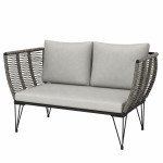Outdoor Couch Patio Sofa with Cushions, 2 Seater Patio Furniture Loveseat with Galvanized Steel Frame, Light Grey