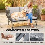 Outdoor Couch Patio Sofa with Cushions, 2 Seater Patio Furniture Loveseat with Galvanized Steel Frame, Light Grey