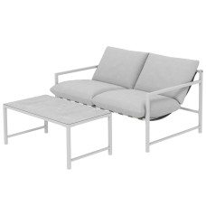 2 Piece Patio Furniture Set, Outdoor Loveseat Sofa Set with Thick Cushions and Coffee Table for Porch Garden, Light Grey