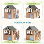 Qaba Kids Outdoor Playhouse, Wooden Cottage Play House with Pet Door, Play Kitchen, Half Door and Windows for Indoor Outdoor