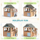 Qaba Kids Outdoor Playhouse, Wooden Cottage Play House with Pet Door, Play Kitchen, Half Door and Windows for Indoor Outdoor