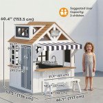 Qaba Outdoor Playhouse, Wooden Kids Playhouse with Dog Door, Cookware, Blackboard, Bench, Doorbell for Ages 2+