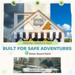 Qaba Outdoor Playhouse, Wooden Kids Playhouse with Dog Door, Cookware, Blackboard, Bench, Doorbell for Ages 2+