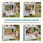 Qaba Outdoor Playhouse, Wooden Kids Playhouse with Dog Door, Cookware, Blackboard, Bench, Doorbell for Ages 2+