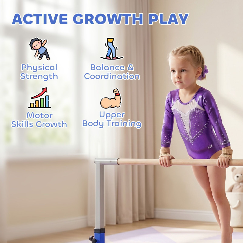 Soozier Professional Gymnastics Bar for Kids, Toddler Home Gymnastics Equipment with 13-level Adjustable Height, Blue