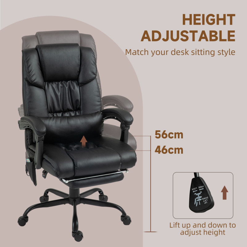 6-Point Vibration Massage Chair, Height Adjustable Reclining Computer Chair with Retractable Footrest, Black