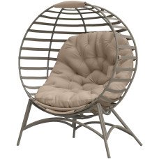 Egg Chair, Patio Lounge Chair, Foldable Basket Chair with Large Seat Cushion, Side Pocket, Sand