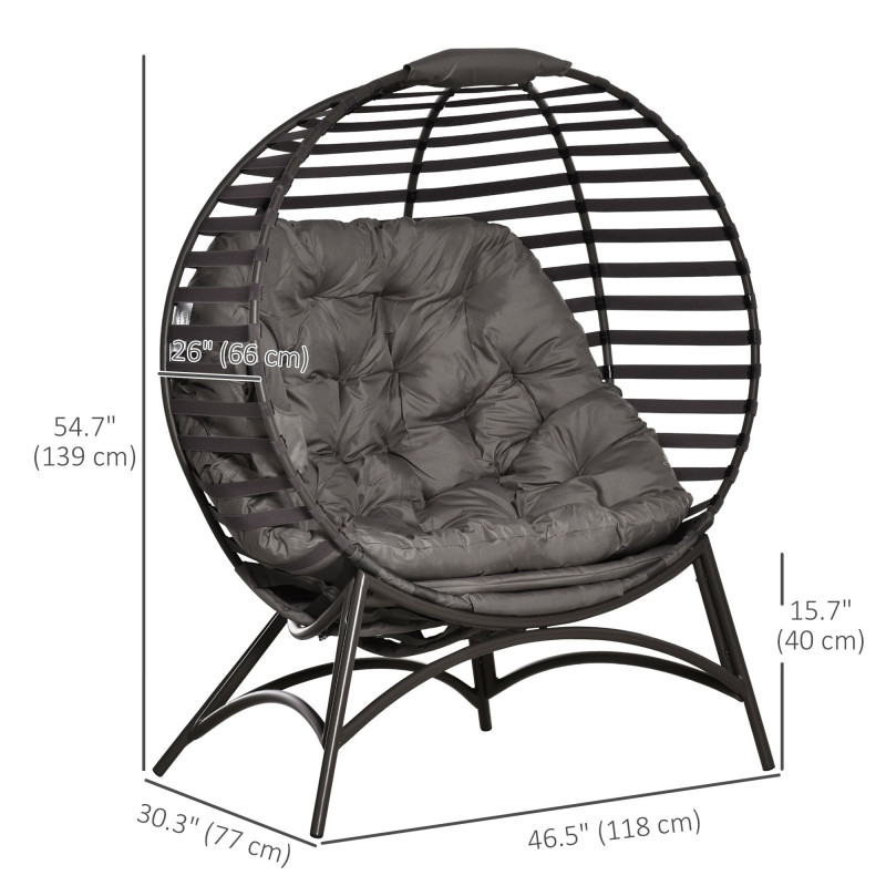 Egg Chair, Patio Lounge Chair, Foldable Basket Chair with Large Seat Cushion, Side Pocket, Sand