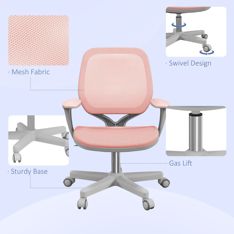 Office Chair, Small Computer Desk Chair with Mesh Back, Swivel Castors, Arm, Pink
