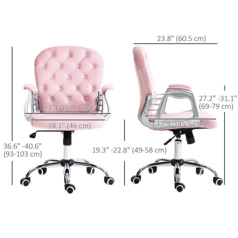 Office Chair, Computer Desk Chair with Adjustable Height and Tufted Back, Pink