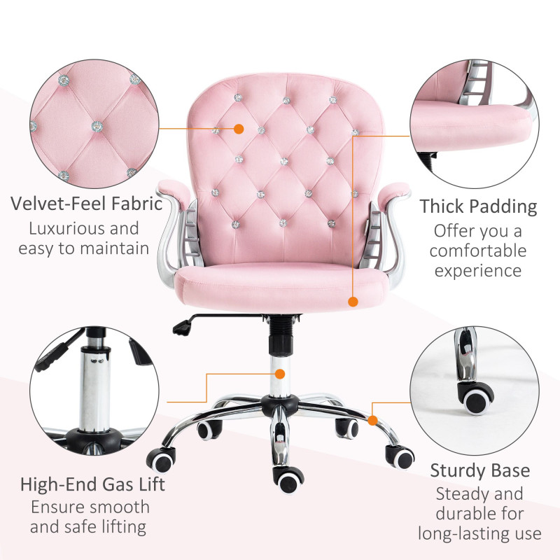 Office Chair, Computer Desk Chair with Adjustable Height and Tufted Back, Pink