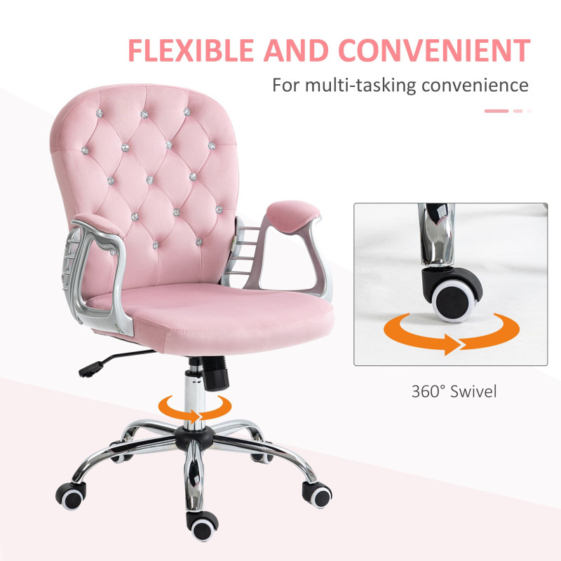 Office Chair, Computer Desk Chair with Adjustable Height and Tufted Back, Pink