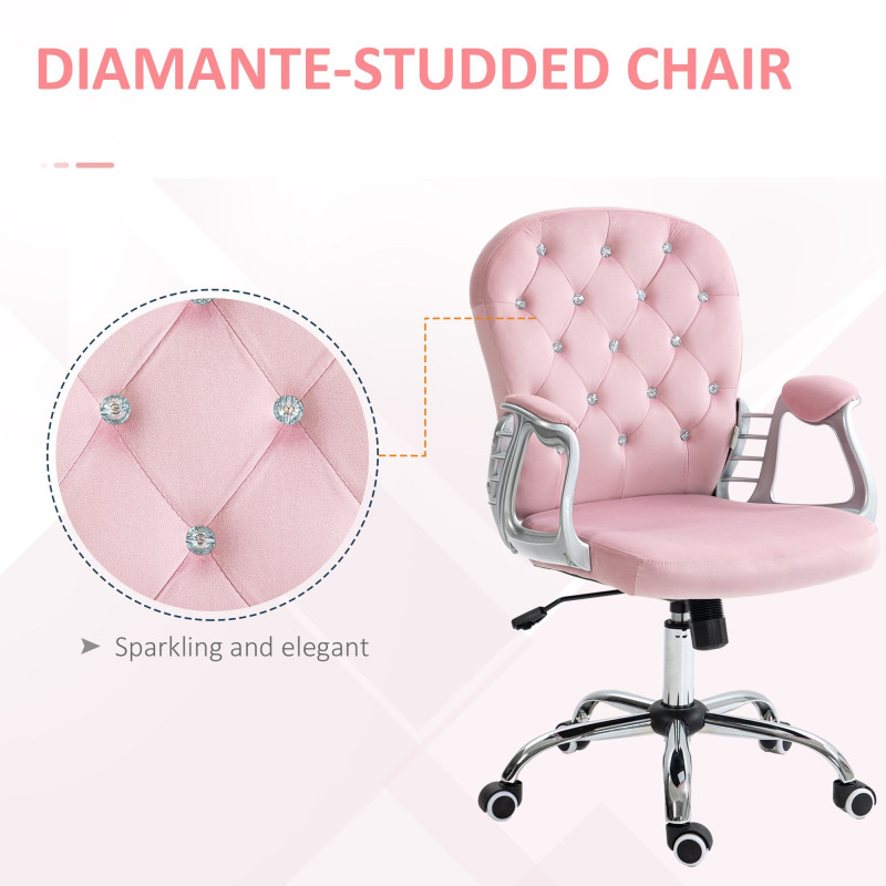 Office Chair, Computer Desk Chair with Adjustable Height and Tufted Back, Pink