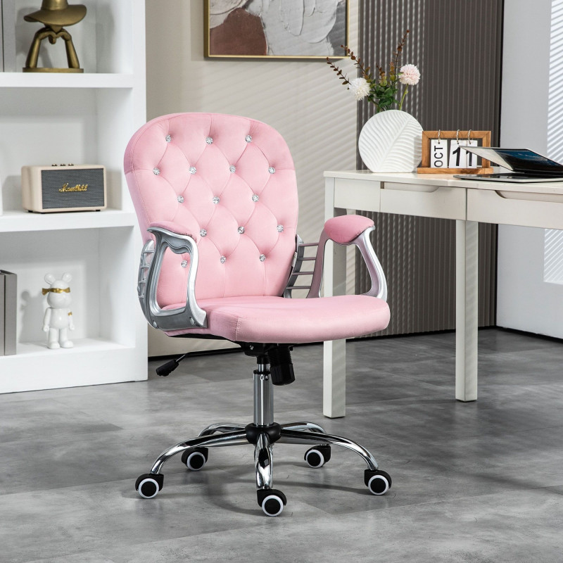 Office Chair, Computer Desk Chair with Adjustable Height and Tufted Back, Pink