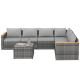 7 Piece Patio Furniture Set, L-Shaped Wicker Outdoor Sectional Sofa with Faux Wood Coffee Table, Cushions, Light Grey