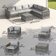 7 Piece Patio Furniture Set, L-Shaped Wicker Outdoor Sectional Sofa with Faux Wood Coffee Table, Cushions, Light Grey
