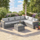 7 Piece Patio Furniture Set, L-Shaped Wicker Outdoor Sectional Sofa with Faux Wood Coffee Table, Cushions, Light Grey