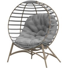 Egg Chair, Patio Lounge Chair, Foldable Basket Chair with Large Seat Cushion, Side Pocket, Light Grey