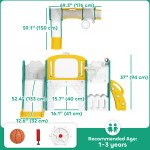 Qaba 7 in 1 Toddler Slide with Basketball Hoop, Climbing Frame, Telescope, Drawing Board, Storage Box for Ages 1-3, Yellow