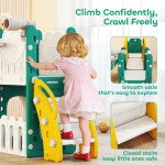 Qaba 7 in 1 Toddler Slide with Basketball Hoop, Climbing Frame, Telescope, Drawing Board, Storage Box for Ages 1-3, Yellow