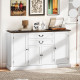 Farmhouse Sideboard with Charging Station and Thickened Top, 58" Buffet Cabinet with 2 Soft-Close Drawers, White