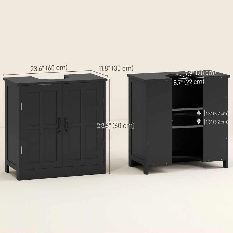 edestal Under Sink Cabinet, Bathroom Vanity Cabinet Storage with Double Doors and Adjustable Shelf, Black