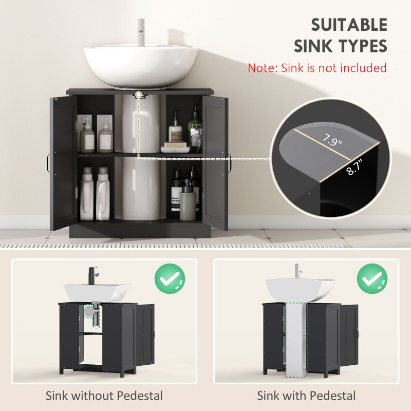 edestal Under Sink Cabinet, Bathroom Vanity Cabinet Storage with Double Doors and Adjustable Shelf, Black