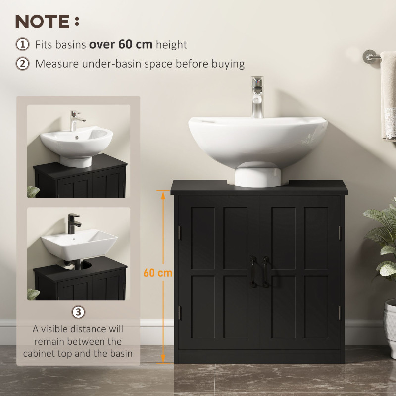 edestal Under Sink Cabinet, Bathroom Vanity Cabinet Storage with Double Doors and Adjustable Shelf, Black