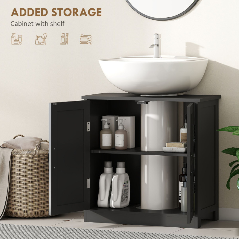 edestal Under Sink Cabinet, Bathroom Vanity Cabinet Storage with Double Doors and Adjustable Shelf, Black