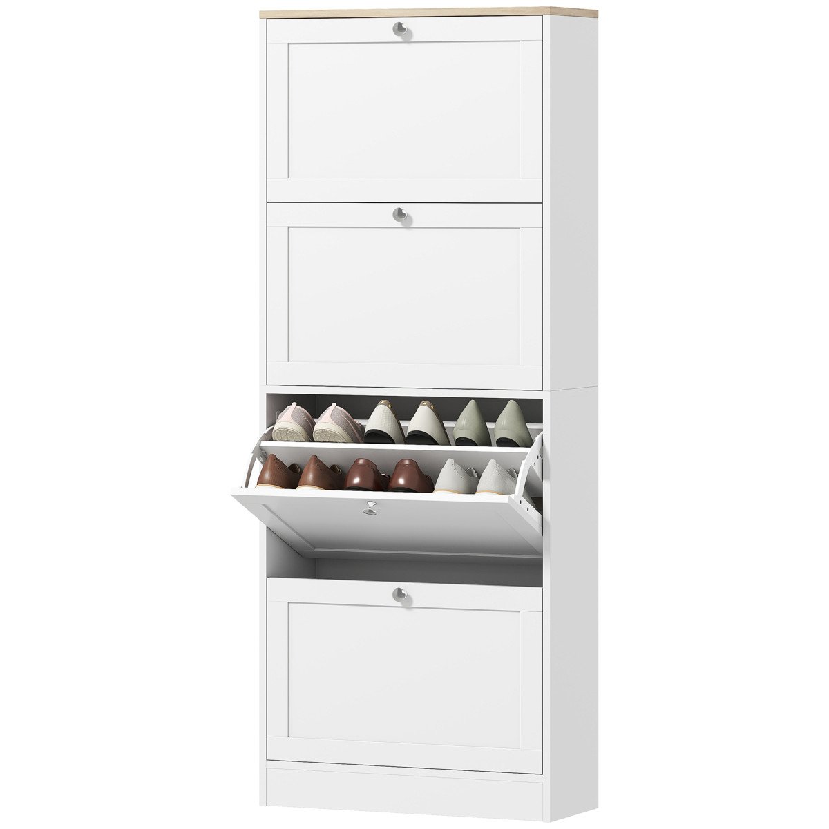 Modern Shoe Storage Cabinet with 4 Flip Drawers and Adjustable Shelves, Shoe Cabinet for 18-24 Pairs of Shoes, White