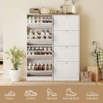 Modern Shoe Storage Cabinet with 4 Flip Drawers and Adjustable Shelves, Shoe Cabinet for 18-24 Pairs of Shoes, White