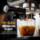 15 Bar Coffee Maker Espresso Machine with Grinder Milk Frother Stainless Steel Espresso Maker for Cappuccino Latte Black