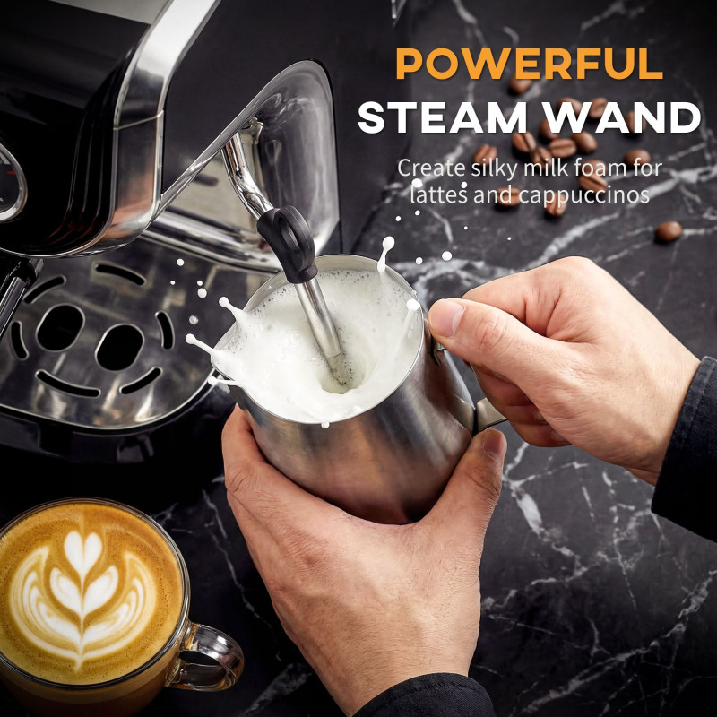 15 Bar Coffee Maker Espresso Machine with Grinder Milk Frother Stainless Steel Espresso Maker for Cappuccino Latte Black