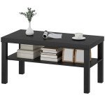 2 Tier Coffee Table, Rectangular Center Table with Storage Shelf for Living Room, Home Office, Black