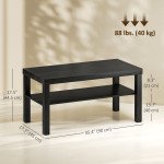 2 Tier Coffee Table, Rectangular Center Table with Storage Shelf for Living Room, Home Office, Black