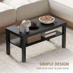 2 Tier Coffee Table, Rectangular Center Table with Storage Shelf for Living Room, Home Office, Black